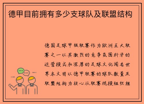 德甲目前拥有多少支球队及联盟结构